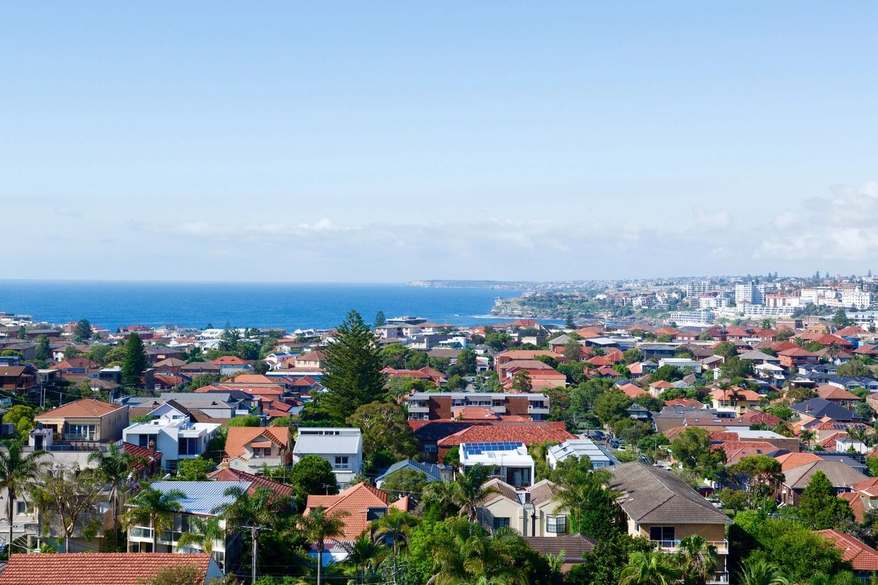 birds-eye view of houses on the bay