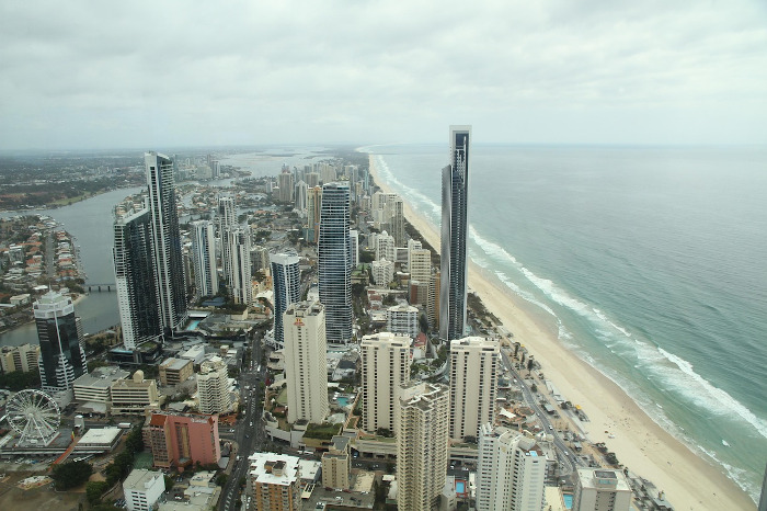 Gold Coast skyline and beach aerial view
